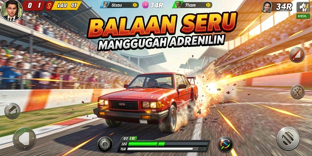 Screenshot gameplay 34R dengan aksi balapan mendebarkan.