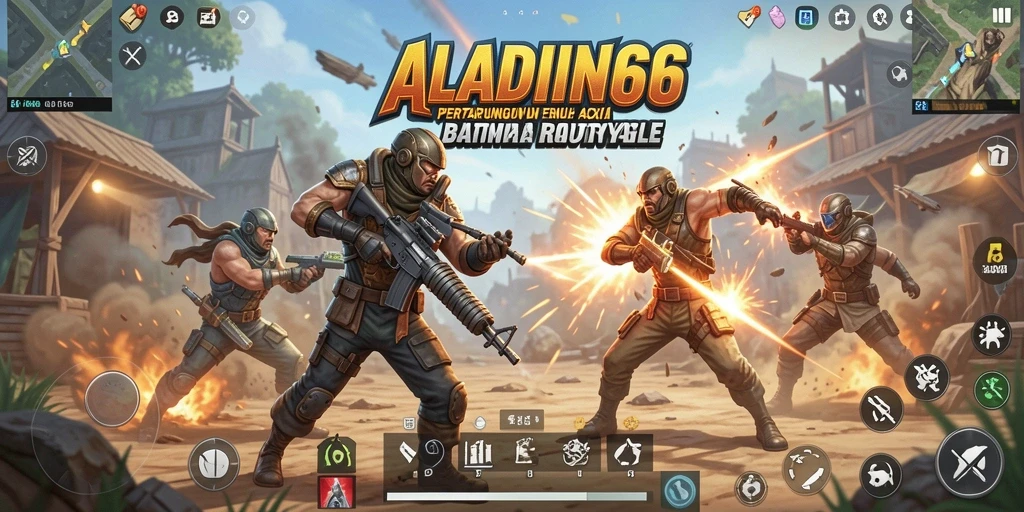 Screenshot menampilkan pertarungan seru dalam game Battle Royale.