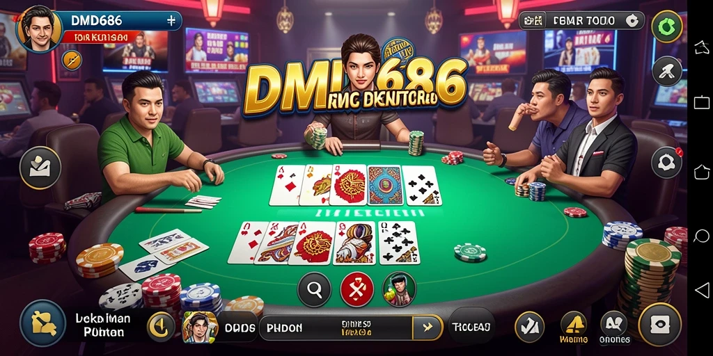 Screenshot DMD686 menunjukkan pemain bersaing dalam permainan poker yang mendebarkan.
