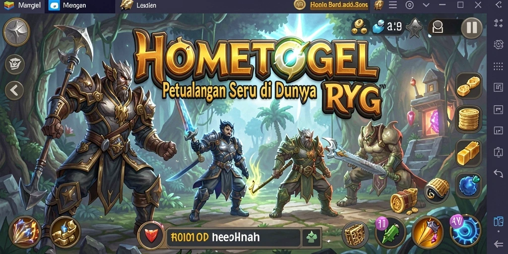Tampilan utama gameplay HOMETOGEL dengan karakter dan dunia RPG yang menarik.