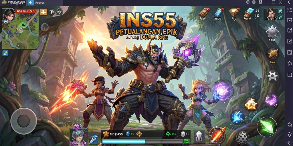 Tangkapan layar INS55 menampilkan pertempuran seru dan pemandangan dunia game yang menawan.