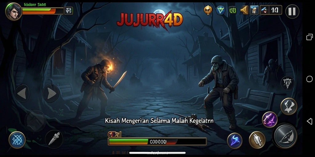Tampilan gameplay menegangkan dari JUJUR4D dengan suasana mencekam.