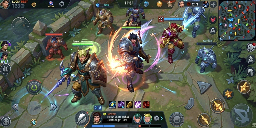 Tampilan gameplay seru LUCKYBEST saat pertarungan tim berlangsung.