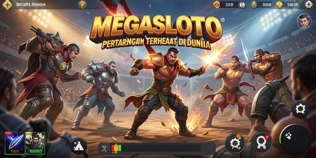 Screenshot menampilkan aksi seru dalam permainan MEGASLOTO Battle Royale.