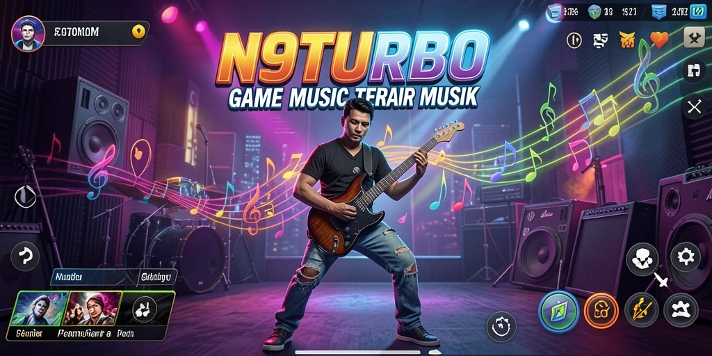 Tampilan gameplay N9TURBO yang menampilkan alunan musik seru.