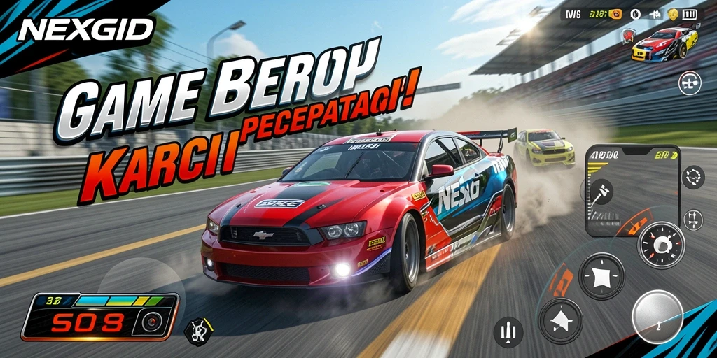 Screenshot gameplay NEXGID menunjukkan aksi balap yang mendebarkan.