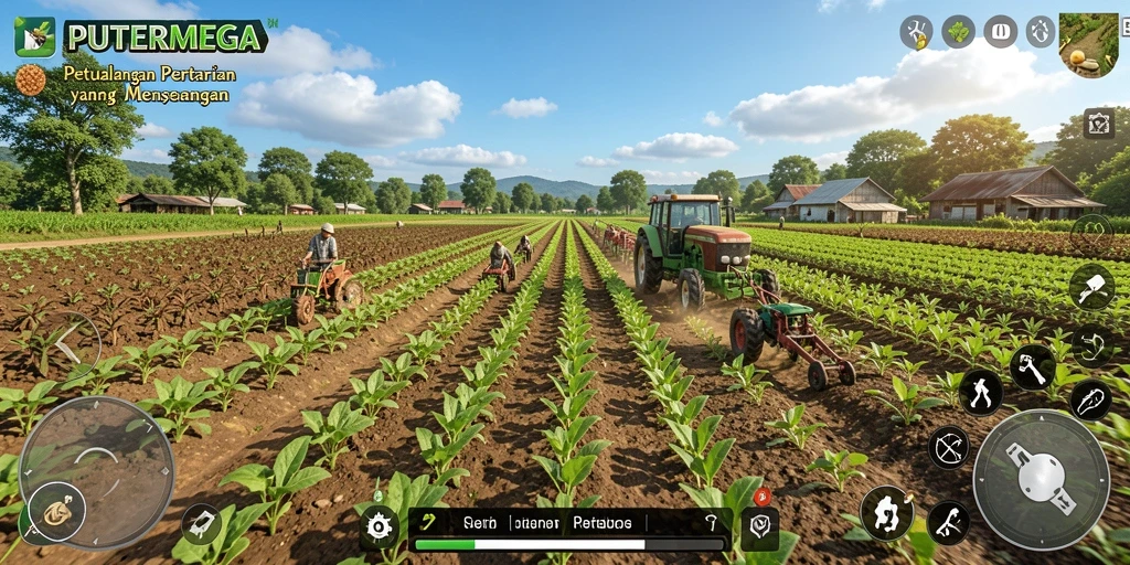 Screenshot utama PUTERMEGA menampilkan gameplay pertanian yang seru dan interaktif.