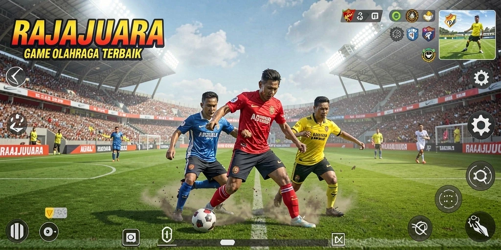 Screenshot dari gameplay RAJAJUARA yang menampilkan aksi seru dalam pertandingan olahraga.