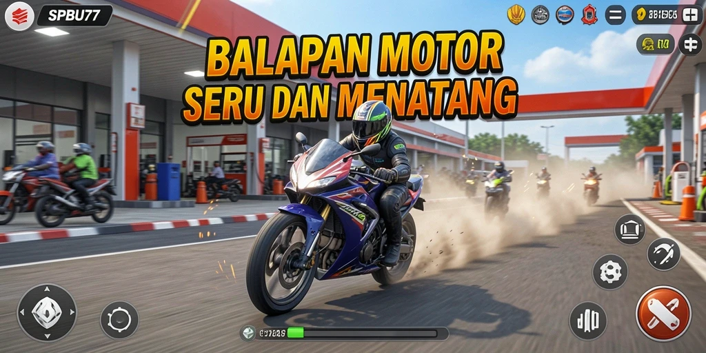 Gameplay seru dan menantang dalam SPBU77 saat balapan motor.