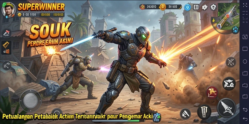 Gameplay Action mendebarkan dalam SUPERWINNER yang penuh tantangan.