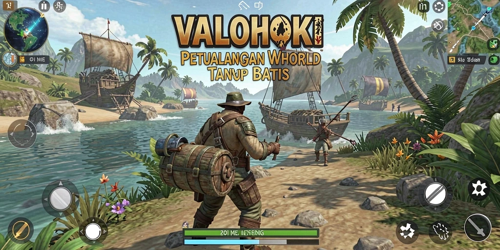 Screenshot utama VALOHOKI menampilkan petualangan eksplorasi di dunia terbuka.