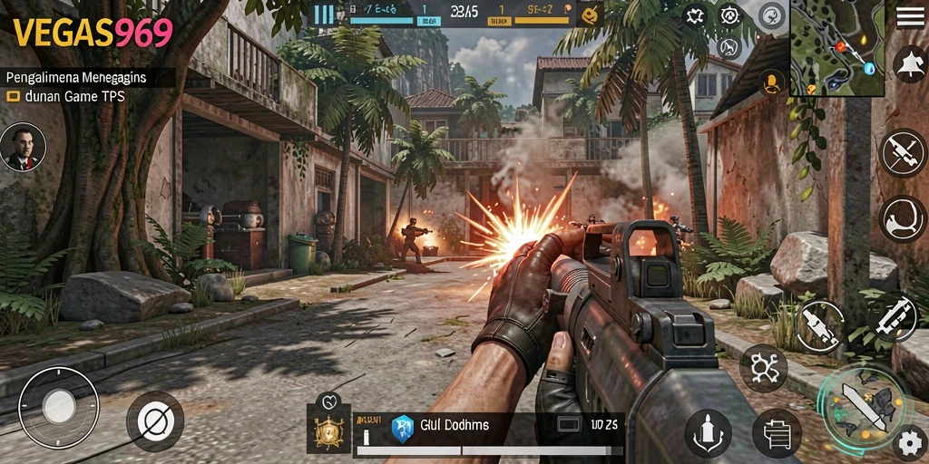 Screenshot menarik menunjukkan aksi seru gameplay TPS di VEGAS969.
