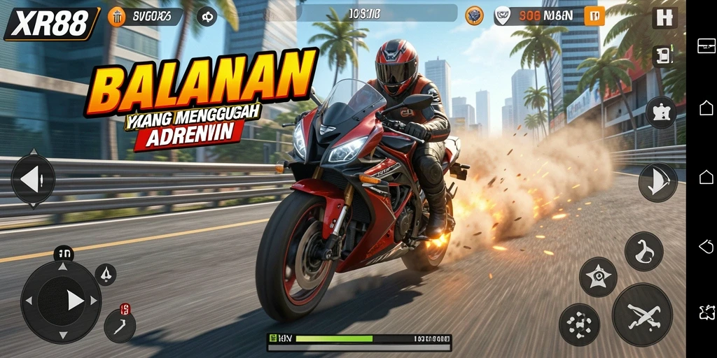 Tampilan gameplay XR88 balapan motor yang mendebarkan dan seru.